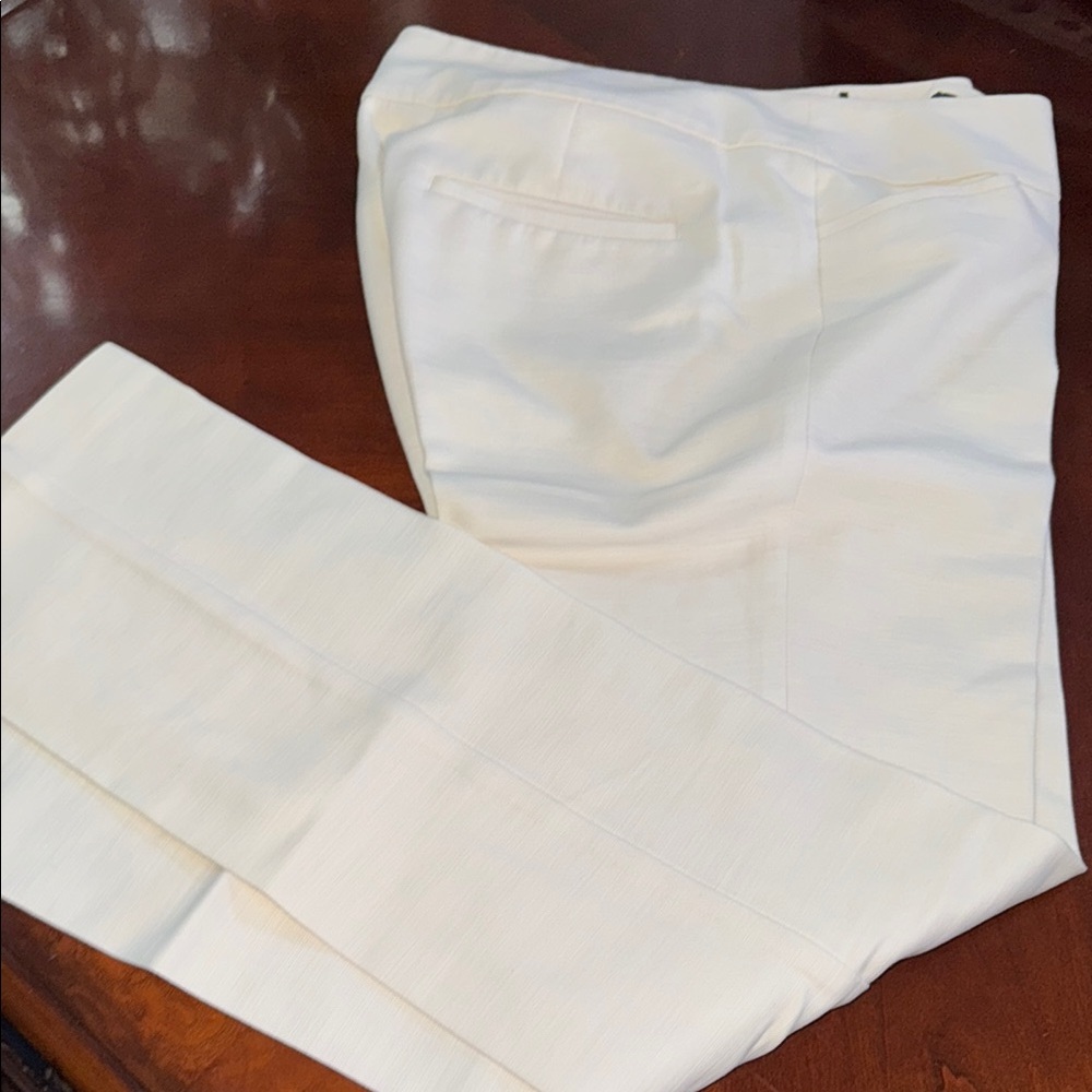 Ann Taylor Cream Straight Leg Pants with Textured Fabric